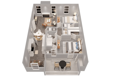 Floor plan for 2 beds, 1.5 baths, 1036 sqft